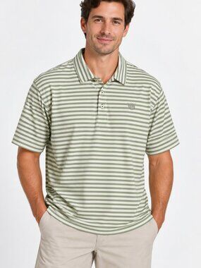 Stitch Golf Men’s XXL Green White Striped Performance Polo Shirt 2XL